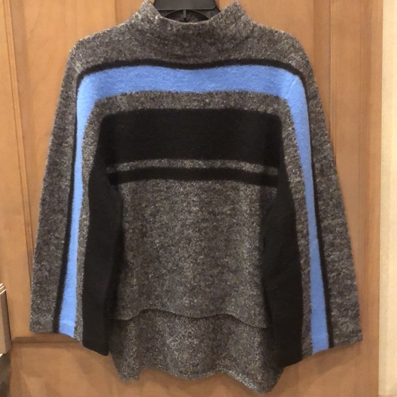 New Tibi 100% merino wool wide funnel neck wide sleeve pullover striped sweater